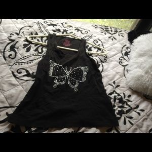 Black tank top with glitter butterfly